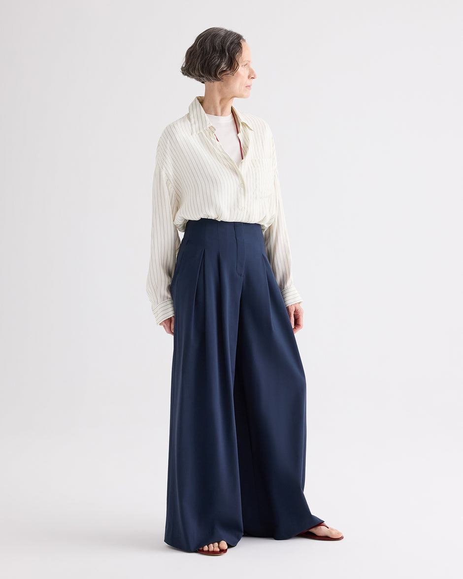 TWP Ivory / blue Something Borrowed Shirt in Pencil Stripe Viscose view 4