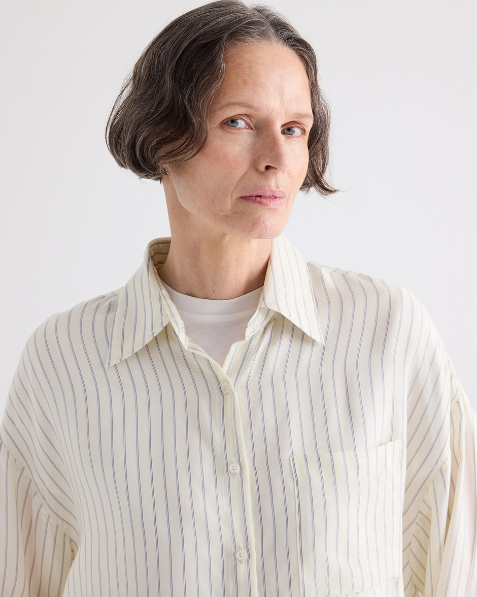 TWP Ivory / blue Something Borrowed Shirt in Pencil Stripe Viscose view 2