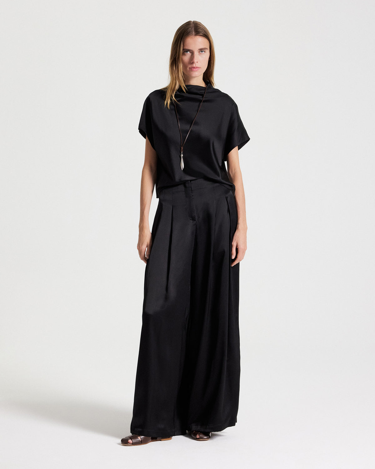 TWP Black Mock Neck Tee in Washed Silk Charmeuse view 3