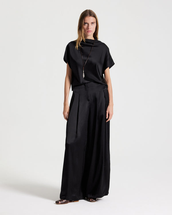 TWP Black Mock Neck Tee in Washed Silk Charmeuse view 3
