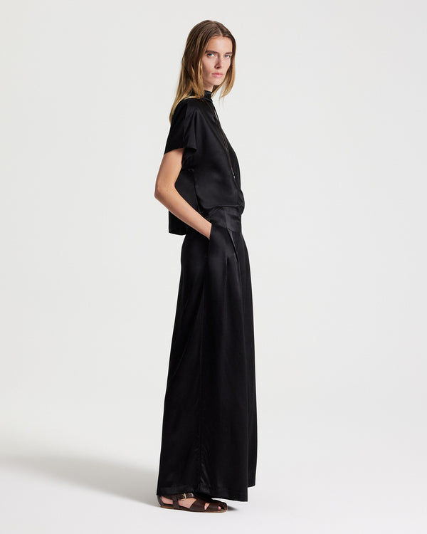 TWP Black Mock Neck Tee in Washed Silk Charmeuse view 4