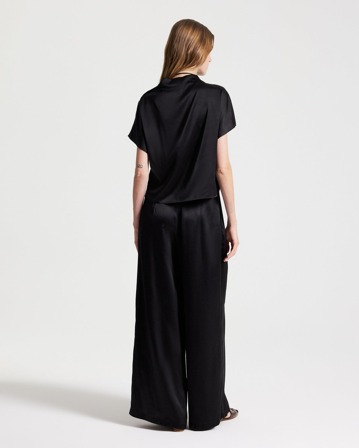TWP Black Mock Neck Tee in Washed Silk Charmeuse view 5