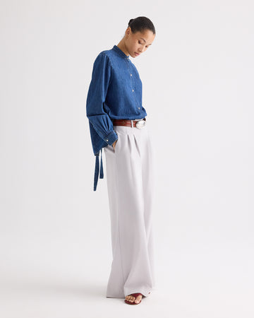TWP Paris Tied Down Top in Denim Shirting view 4