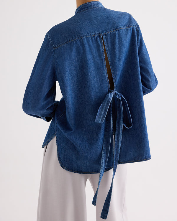 TWP Paris Tied Down Top in Denim Shirting view 1