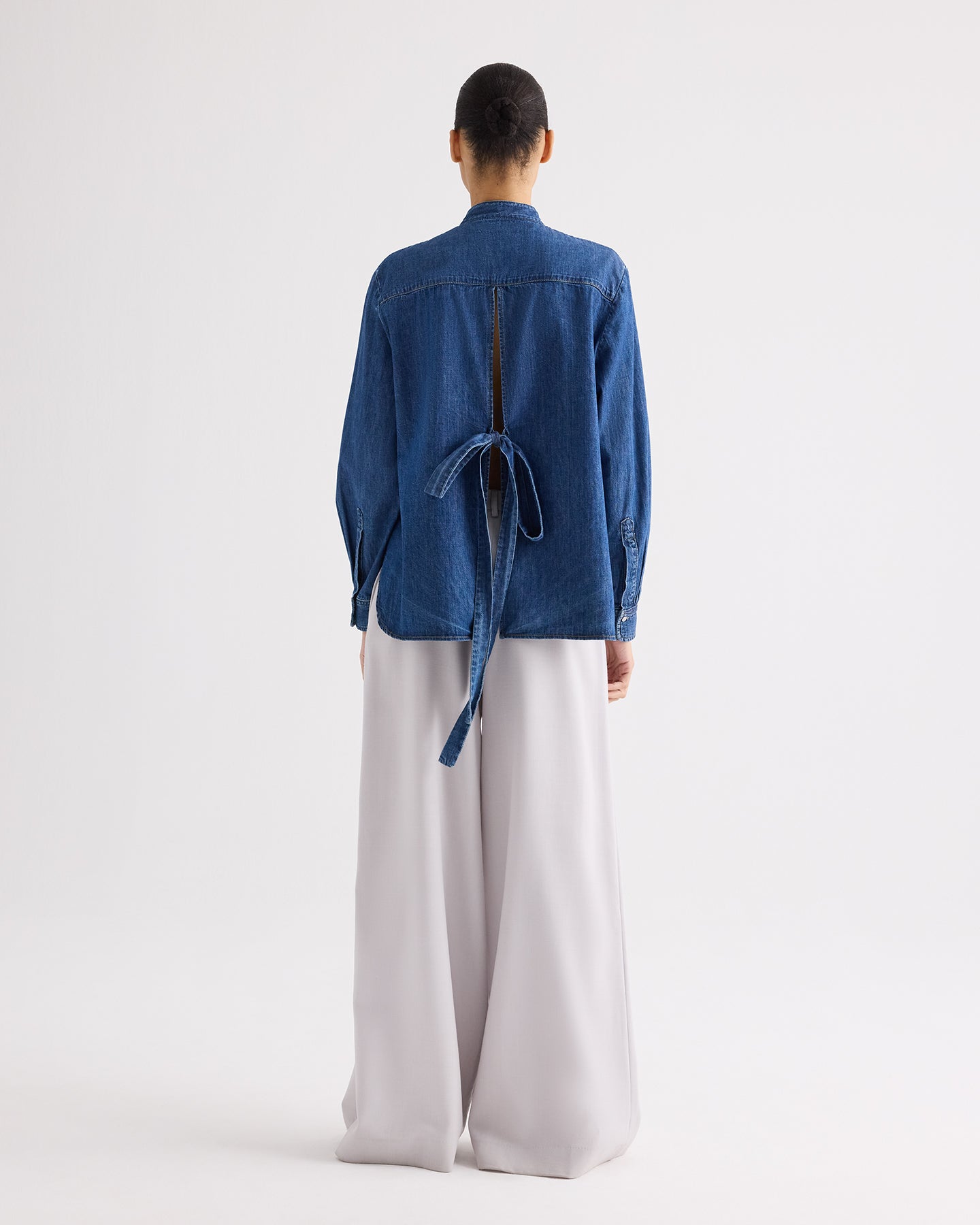 TWP Paris Tied Down Top in Denim Shirting view 6