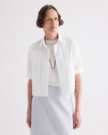 TWP White Short Lived Shirt with Pleated Placket in Super Compact Poplin view 1