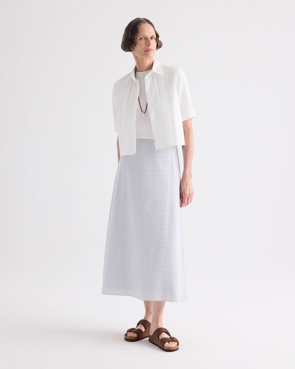 TWP White Short Lived Shirt with Pleated Placket in Super Compact Poplin view 3