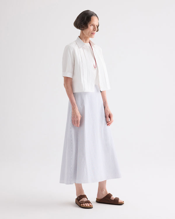 TWP White Short Lived Shirt with Pleated Placket in Super Compact Poplin view 4