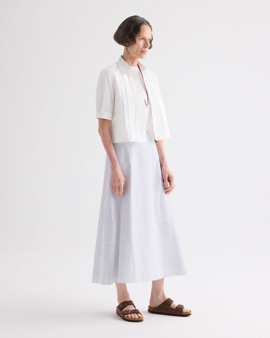TWP White Short Lived Shirt with Pleated Placket in Super Compact Poplin view 4