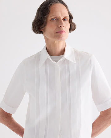 TWP White Short Lived Shirt with Pleated Placket in Super Compact Poplin view 2