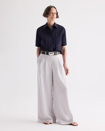 TWP Midnight Short Lived Shirt with Pleated Placket in Super Compact Poplin view 1
