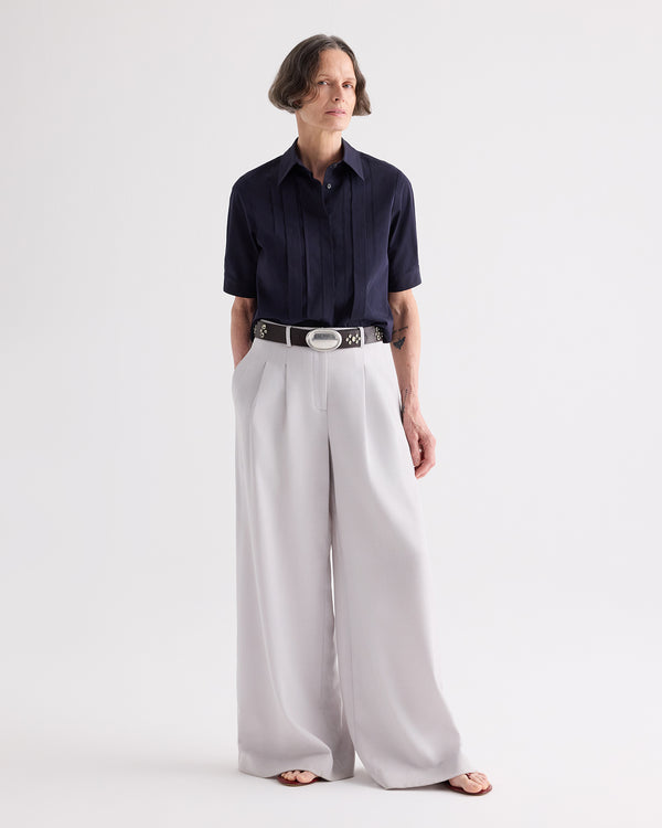 TWP Midnight Short Lived Shirt with Pleated Placket in Super Compact Poplin view 1