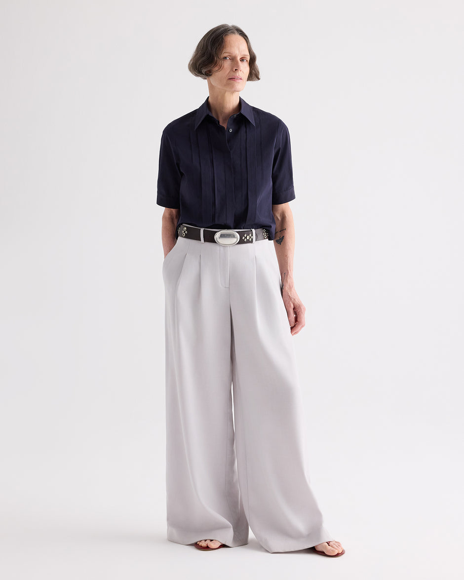 TWP Midnight Short Lived Shirt with Pleated Placket in Super Compact Poplin view 1