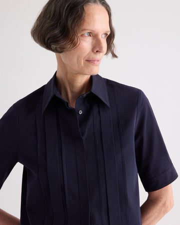 TWP Midnight Short Lived Shirt with Pleated Placket in Super Compact Poplin view 3