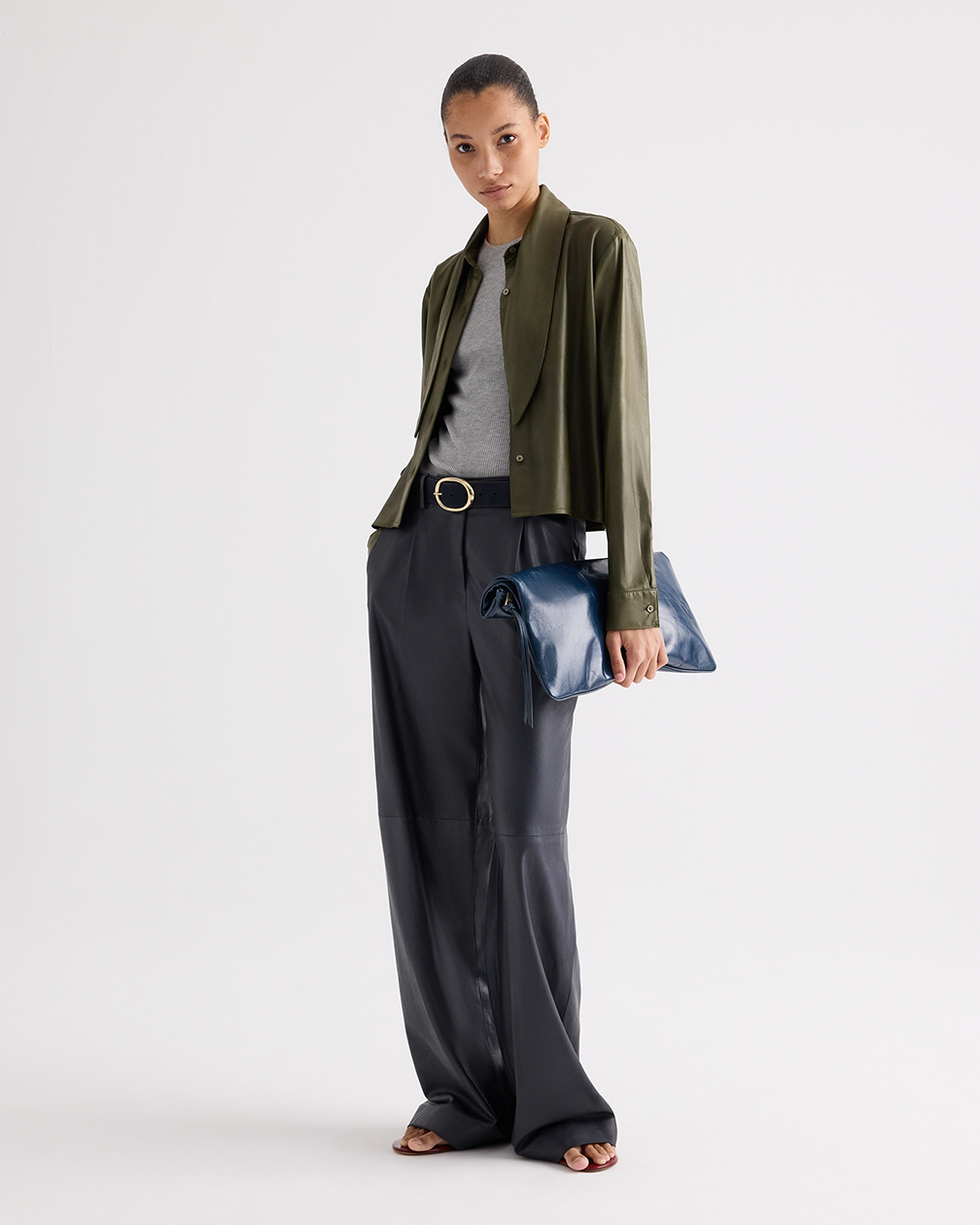 TWP Denim North Moore St Bag in Shiny Crinkle Leather view 2