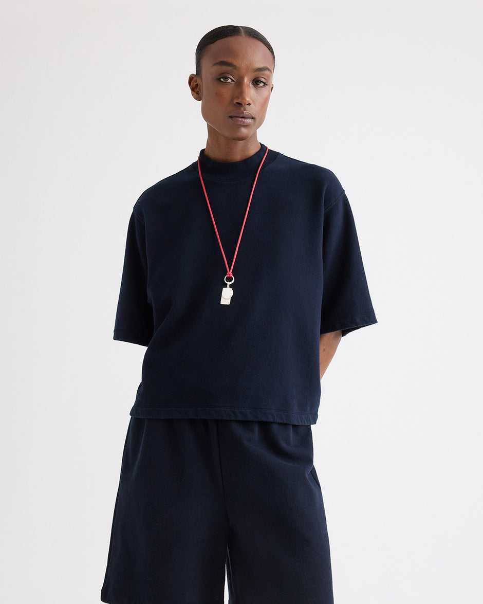 TWP Midnight Cropped Mock Neck Tee in Lightweight Sweatshirt view 1
