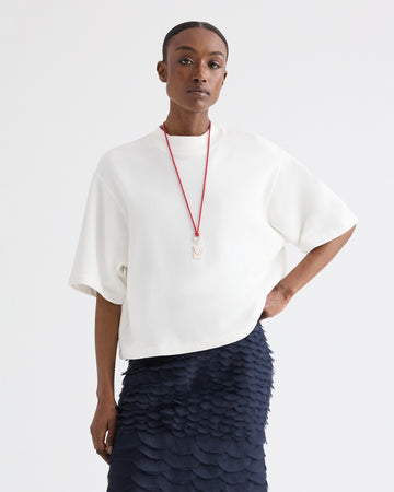 TWP White Cropped Mock Neck Tee in Lightweight Sweatshirt view 1