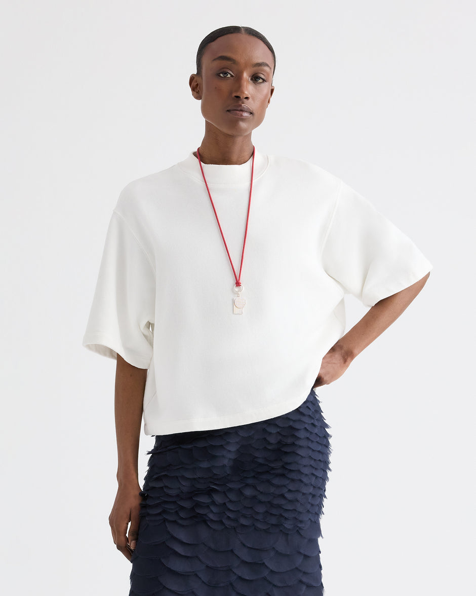 TWP White Cropped Mock Neck Tee in Lightweight Sweatshirt view 1