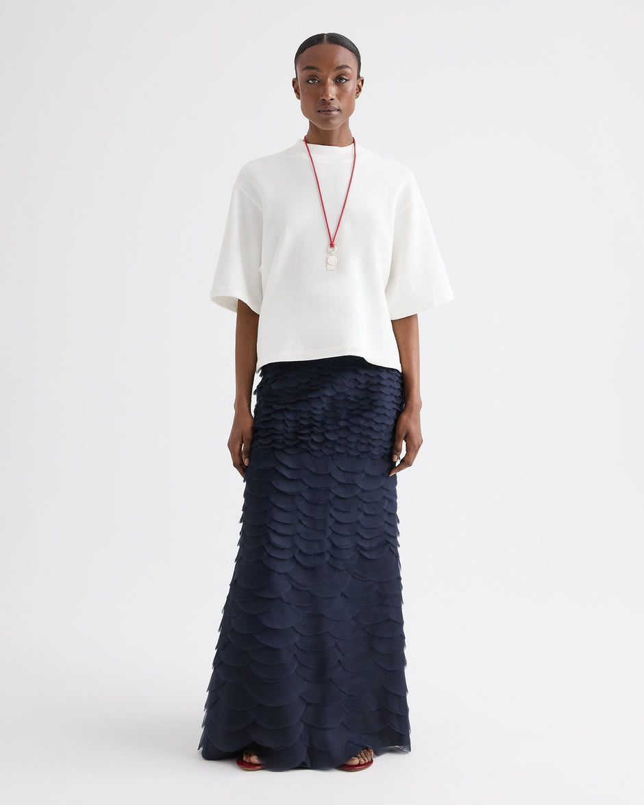 TWP White Cropped Mock Neck Tee in Lightweight Sweatshirt view 2