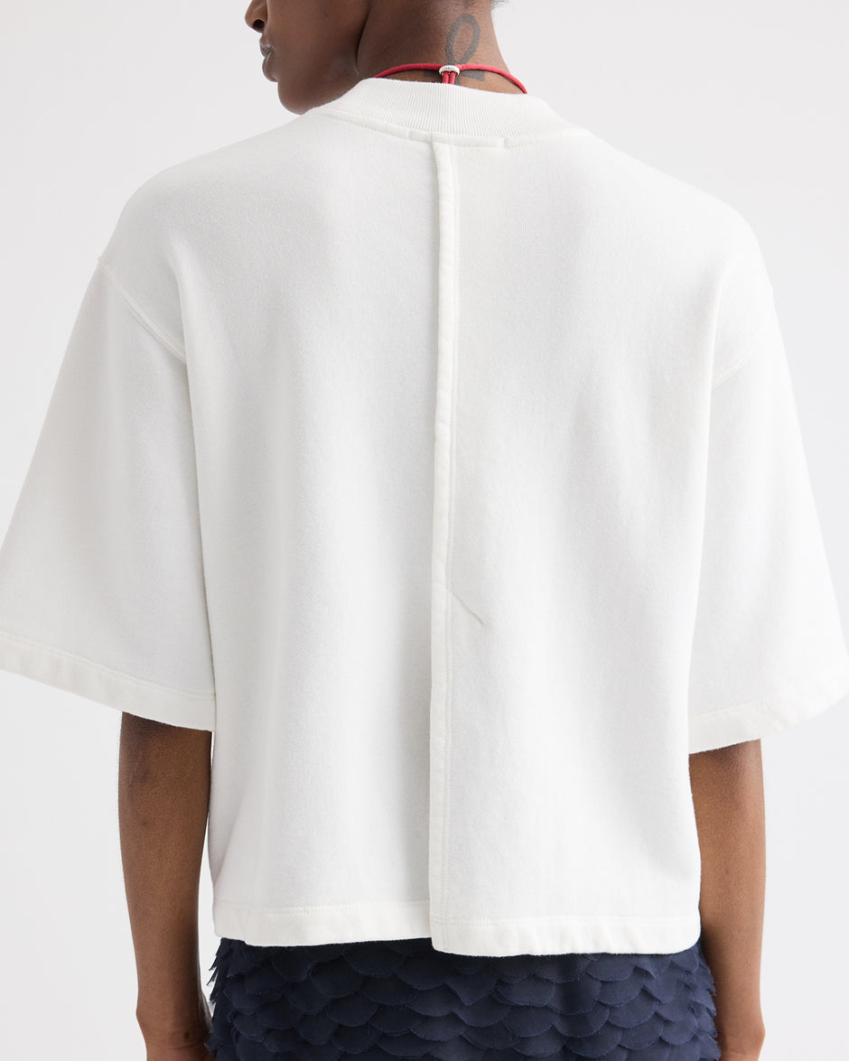 TWP White Cropped Mock Neck Tee in Lightweight Sweatshirt view 5