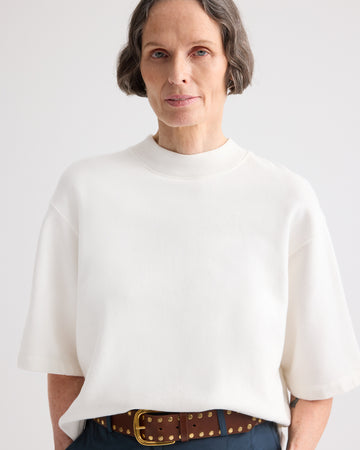 TWP White Cropped Mock Neck Tee in Lightweight Sweatshirt view 3