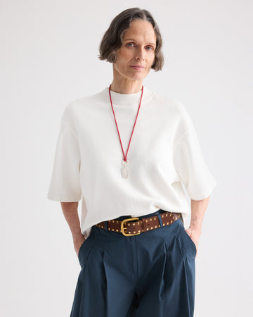 TWP White Cropped Mock Neck Tee in Lightweight Sweatshirt view 1