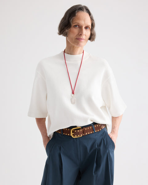 White Cropped Mock Neck Tee in Lightweight Sweatshirt | TWP
