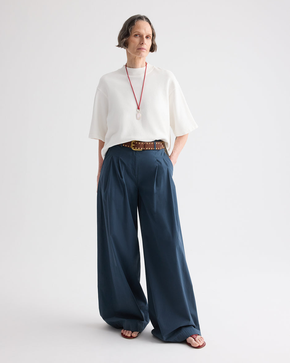 TWP White Cropped Mock Neck Tee in Lightweight Sweatshirt view 2