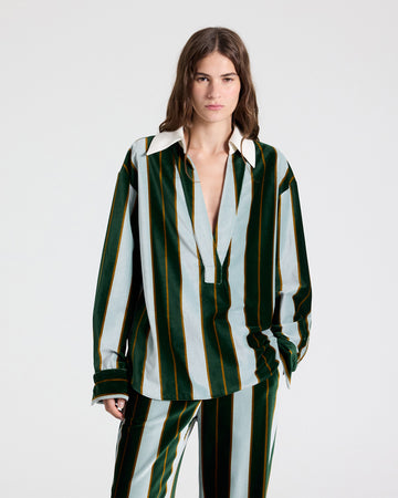TWP Ancient water / green A Case of You Combo Shirt in Regency Stripe Cotton Velvet view 1
