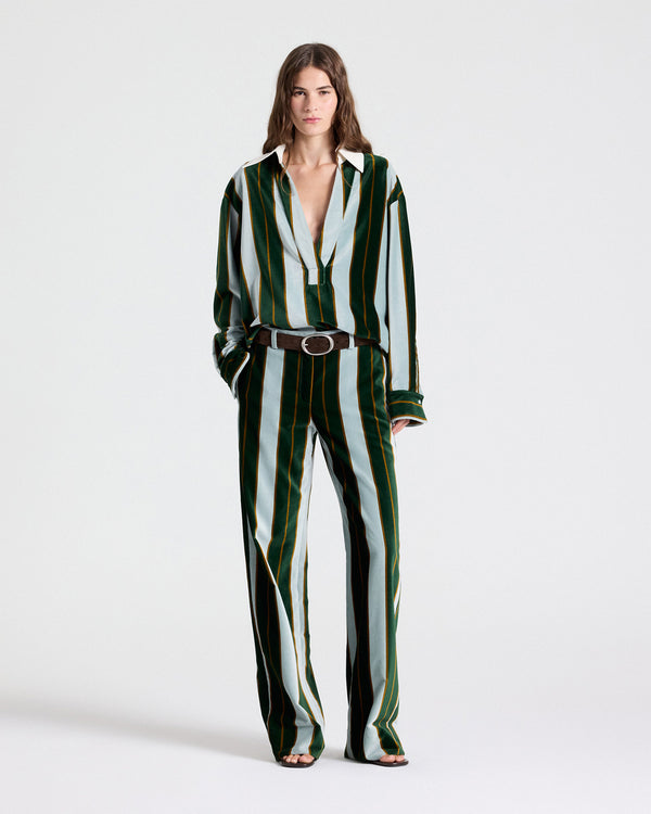 TWP Ancient water / green A Case of You Combo Shirt in Regency Stripe Cotton Velvet view 3