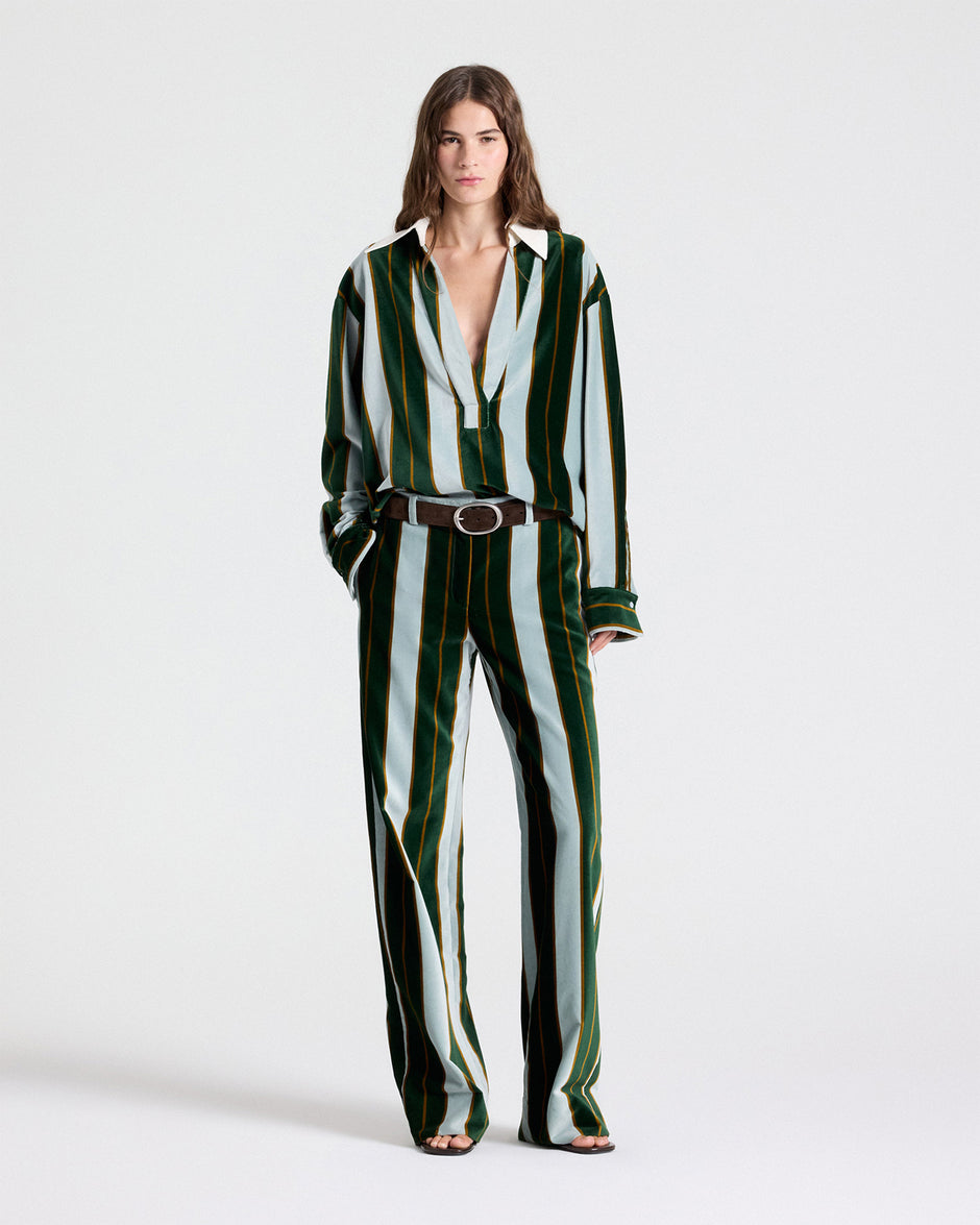 TWP Ancient water / green A Case of You Combo Shirt in Regency Stripe Cotton Velvet view 3