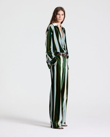 TWP Ancient water / green A Case of You Combo Shirt in Regency Stripe Cotton Velvet view 4
