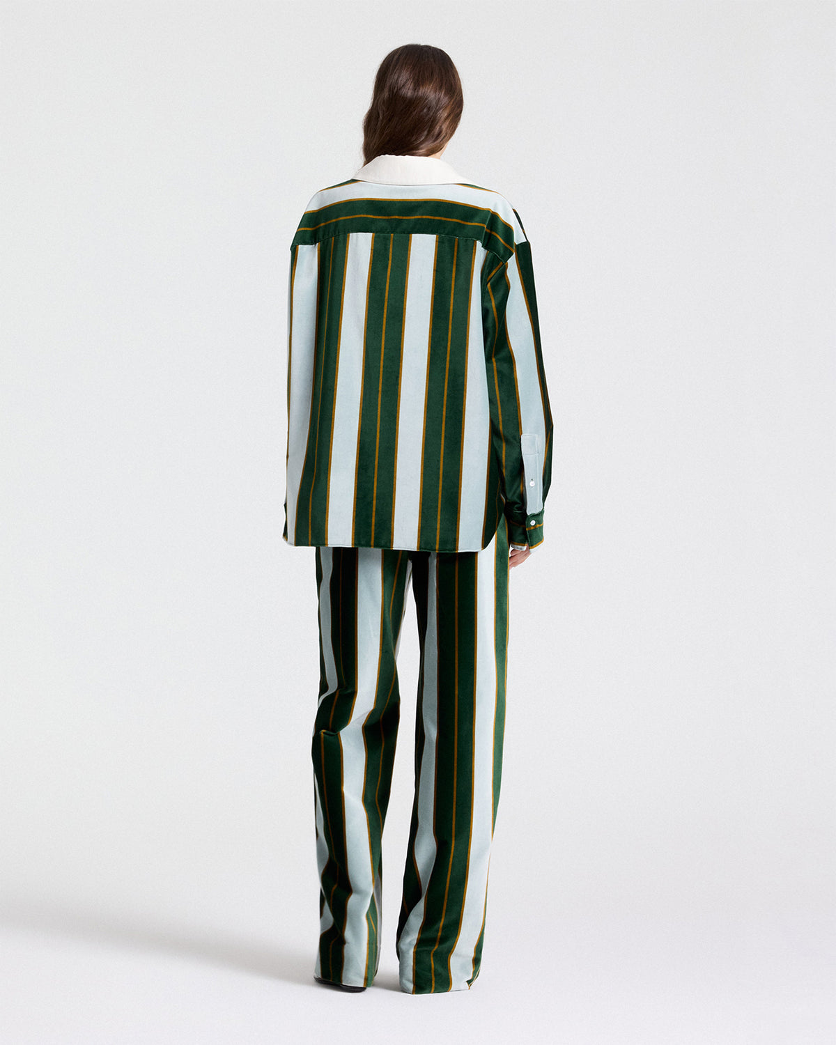 TWP Ancient water / green A Case of You Combo Shirt in Regency Stripe Cotton Velvet view 5
