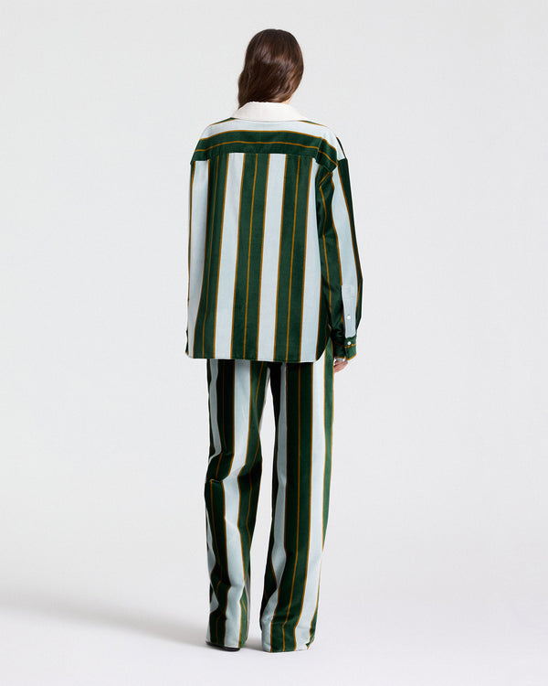 TWP Ancient water / green A Case of You Combo Shirt in Regency Stripe Cotton Velvet view 5