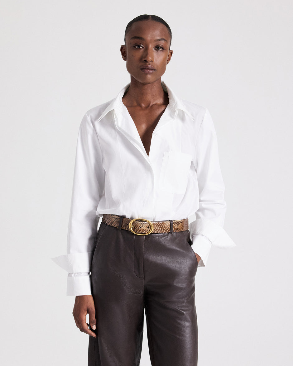 TWP White Double Layer Boyfriend Shirt in Superfine Cotton Shirting view 1