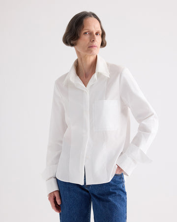 TWP White Double Layer Boyfriend Shirt in Superfine Cotton Shirting view 2