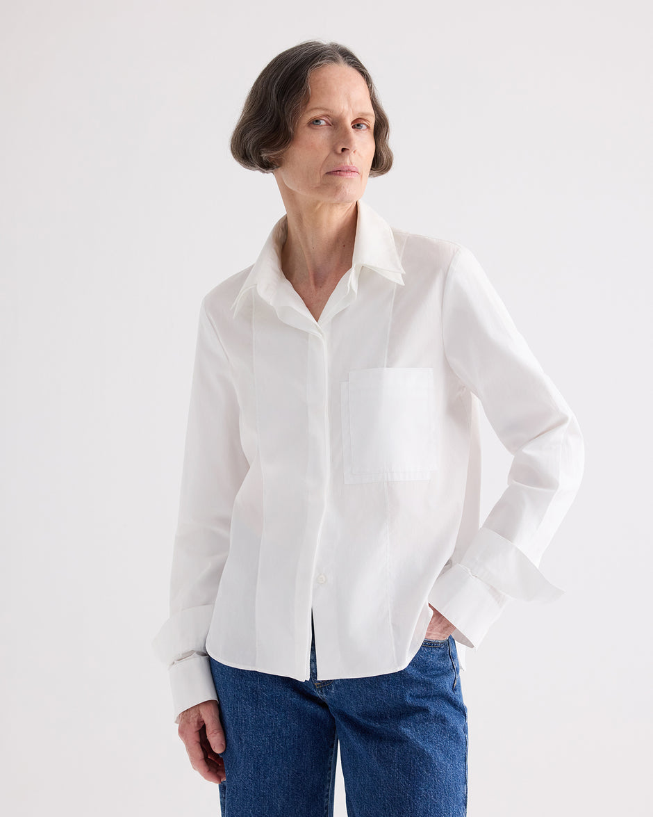 TWP White Double Layer Boyfriend Shirt in Superfine Cotton Shirting view 2