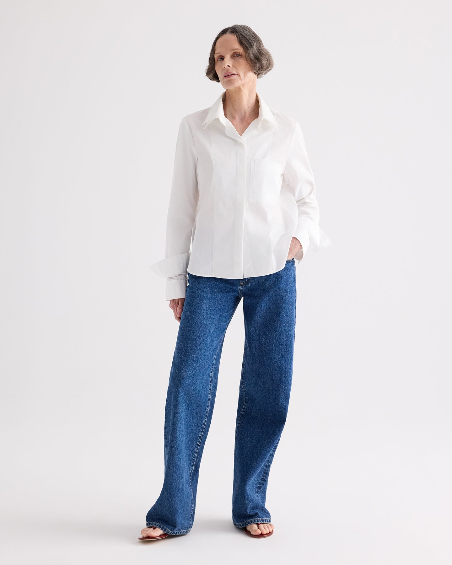 TWP White Double Layer Boyfriend Shirt in Superfine Cotton Shirting view 3
