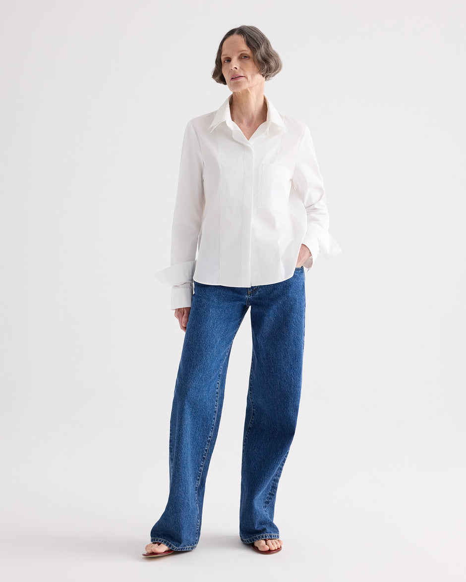 TWP White Double Layer Boyfriend Shirt in Superfine Cotton Shirting view 3