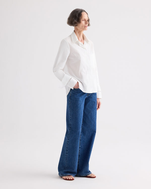 TWP White Double Layer Boyfriend Shirt in Superfine Cotton Shirting view 4