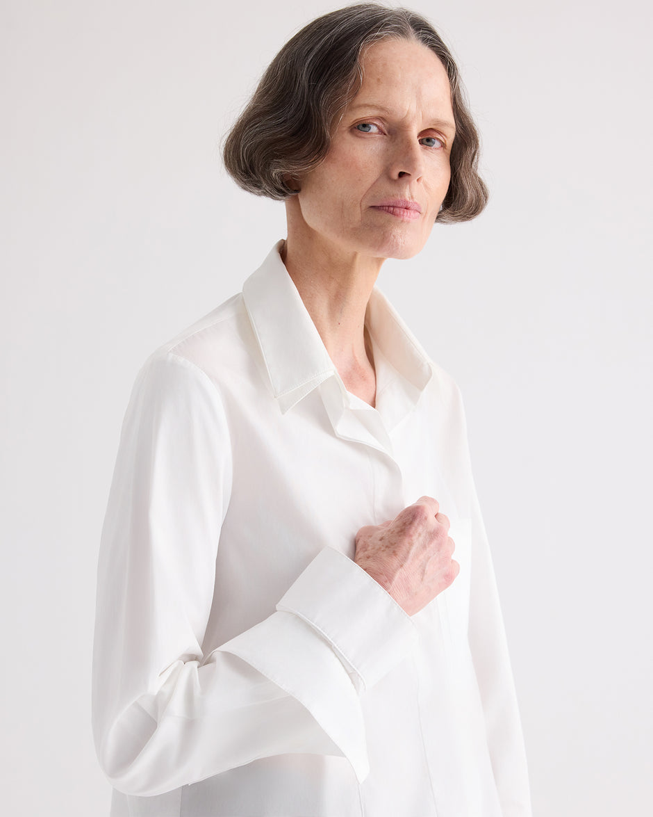 TWP White Double Layer Boyfriend Shirt in Superfine Cotton Shirting view 1