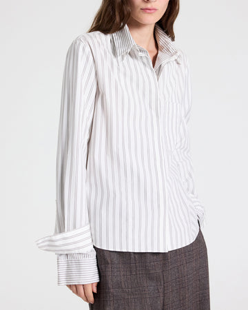 TWP Turkish coffee / ivory Double Layer Boyfriend Shirt in Cotton Stripes view 3