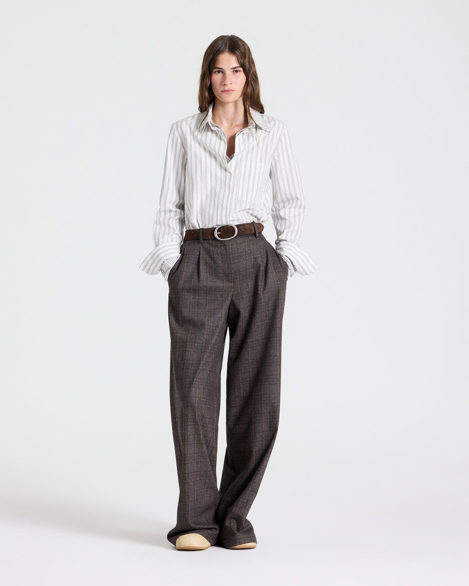 TWP Turkish coffee / ivory Double Layer Boyfriend Shirt in Cotton Stripes view 1