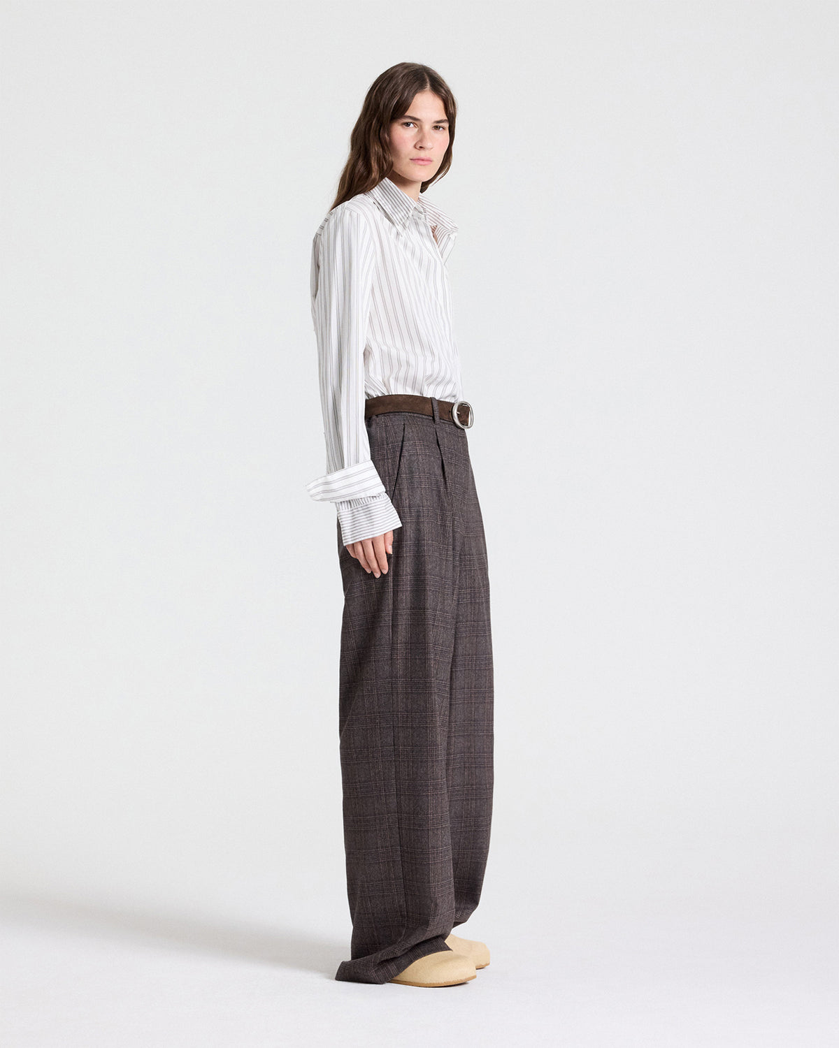 TWP Turkish coffee / ivory Double Layer Boyfriend Shirt in Cotton Stripes view 4