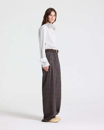 TWP Turkish coffee / ivory Double Layer Boyfriend Shirt in Cotton Stripes view 4
