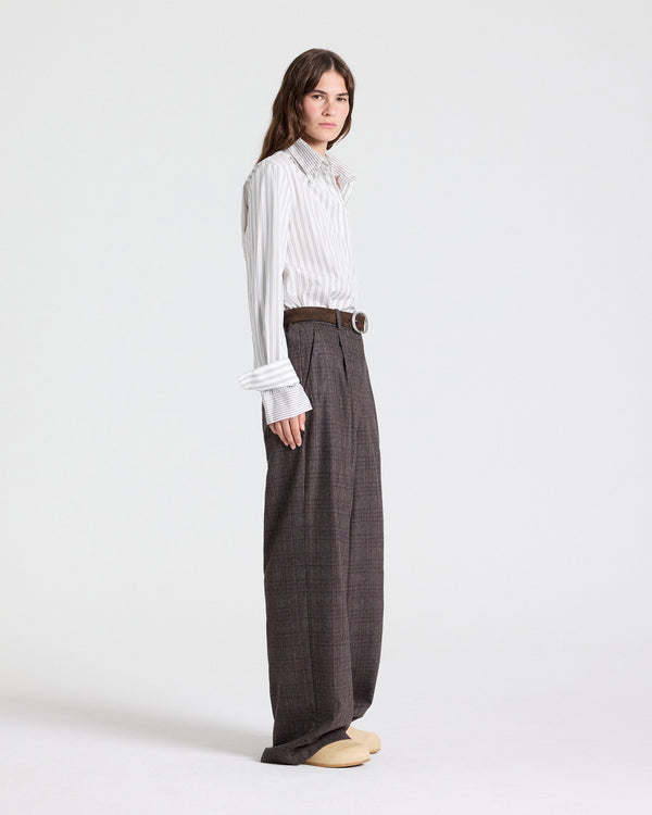 TWP Turkish coffee / ivory Double Layer Boyfriend Shirt in Cotton Stripes view 4