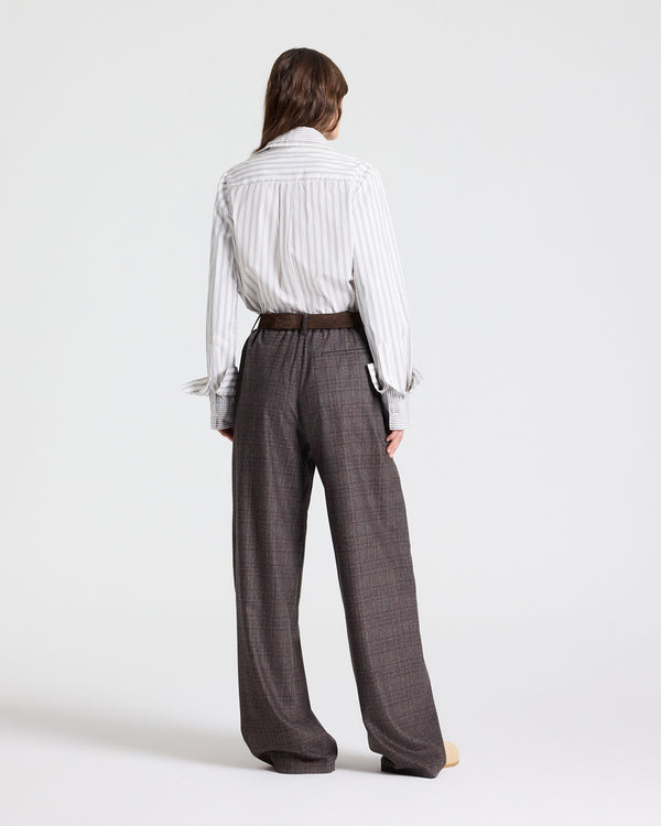 TWP Turkish coffee / ivory Double Layer Boyfriend Shirt in Cotton Stripes view 5