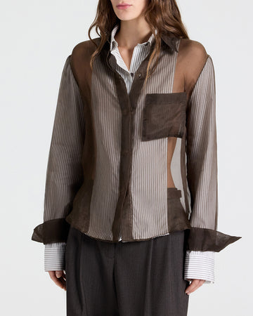 TWP White / turkish coffee Double Layer Boyfriend Shirt in Silk Organza view 2