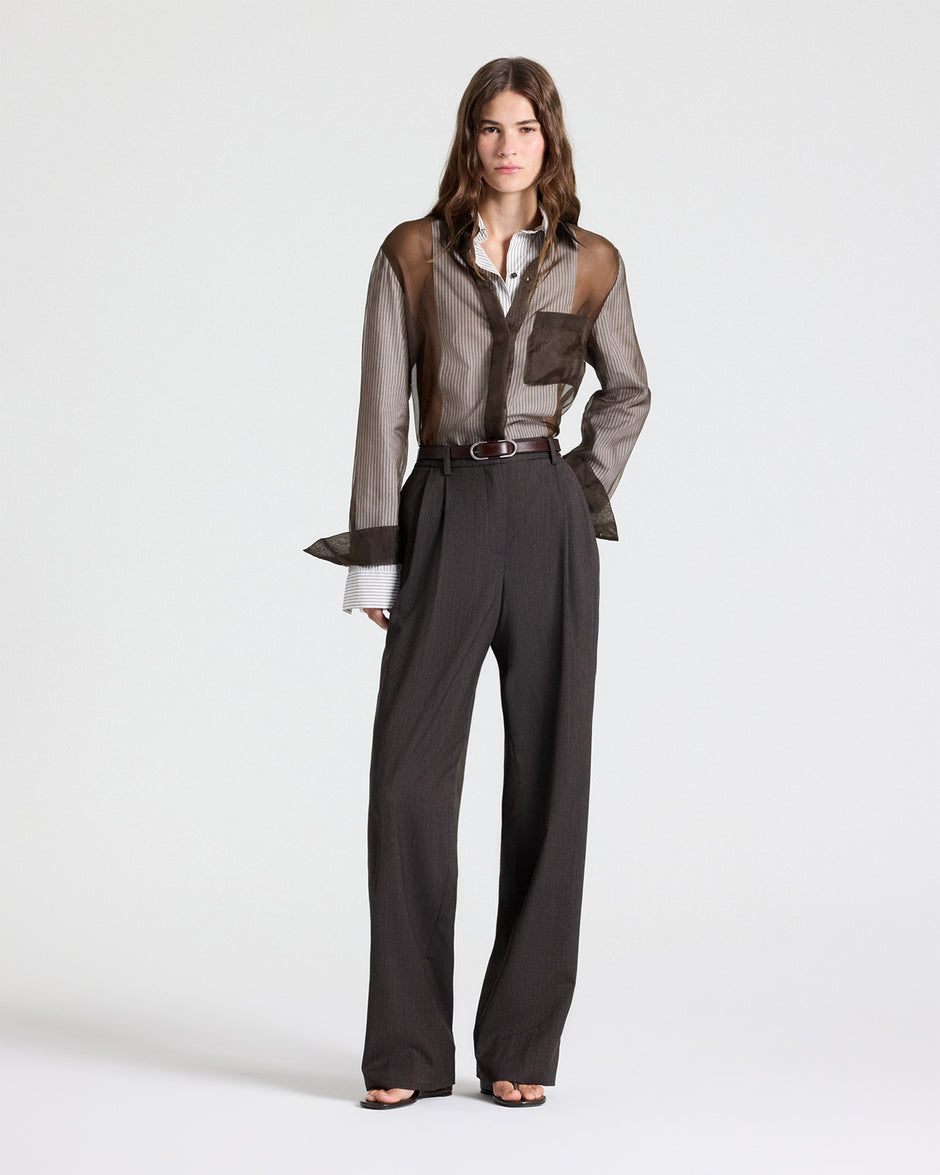TWP White / turkish coffee Double Layer Boyfriend Shirt in Silk Organza view 3