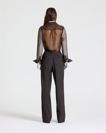 TWP White / turkish coffee Double Layer Boyfriend Shirt in Silk Organza view 5